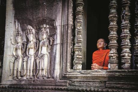 A monk at Cambodia's Angkor Wat
